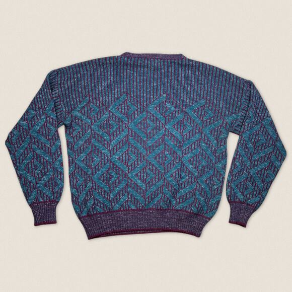 Vintage 90s Geometric Grandpa Sweater Claybrooke - Size XL - Picture 2 of 6